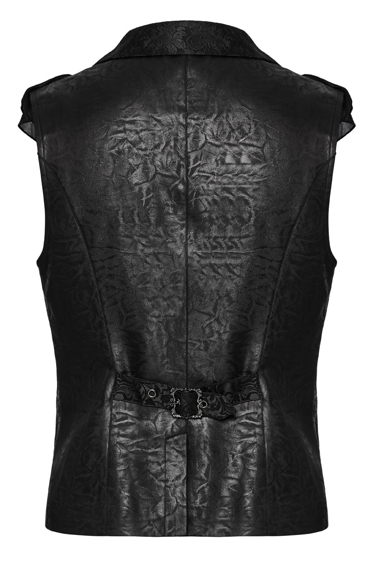 Black Sleeveless Buckle-up Ruffle Men's Gothic Vest - Product - 11