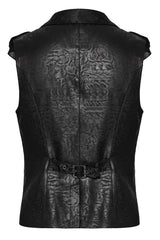 Black Sleeveless Buckle-up Ruffle Men's Gothic Vest - Product - 11