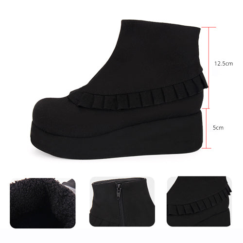 Round Toe Ruffle College Style Lolita Platform Boots - Product - 5