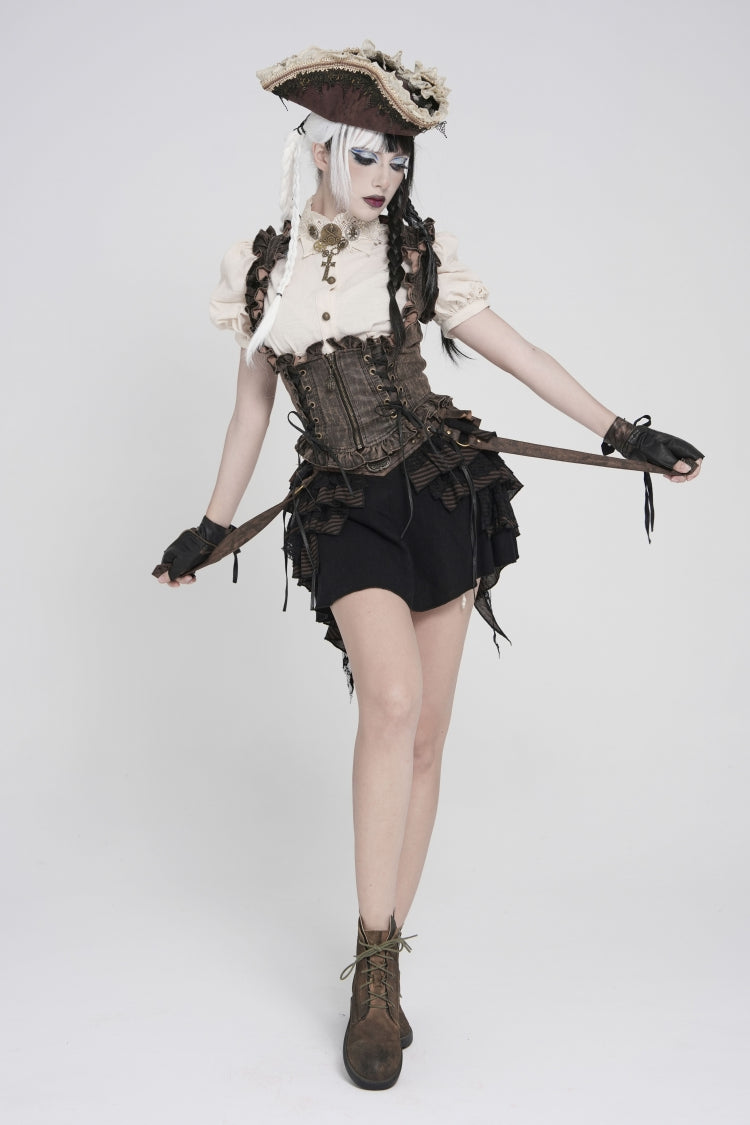 Bronze Bow Lace-Up Slim Zippered Women's Gothic Swallow-tailed Vest - Product - 6