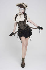 Bronze Bow Lace-Up Slim Zippered Women's Gothic Swallow-tailed Vest - Product - 6