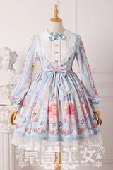 Blueberry Berries Print Long Sleeves Bowknot Sweet Princess Lolita Dress 4 Colors - Product - 4