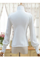 Solid Color Lantern Sleeves Stand Collar Bowknot Tie Classic Lolita Blouse 4 Colors - Product - 5