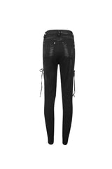 Black Stretch Twill Paneled Mesh Perforated Women's Punk Trousers - Product - 9