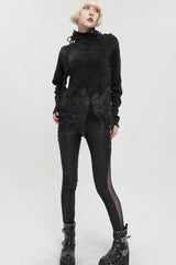 Black Knitted Fabric Detachable Chain Trim Irregular Semi-Perspective Knit Women's Punk Pants - Product - 4