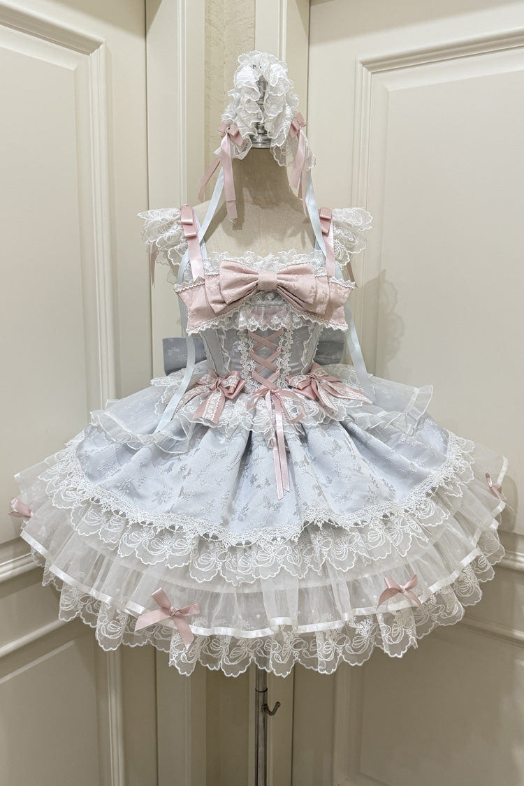 Blue [Fleishi Island] Sleeveless Ruffle Bowknot Lace Slim Sweet Ballet Lolita Jsk Dress - Product - 3
