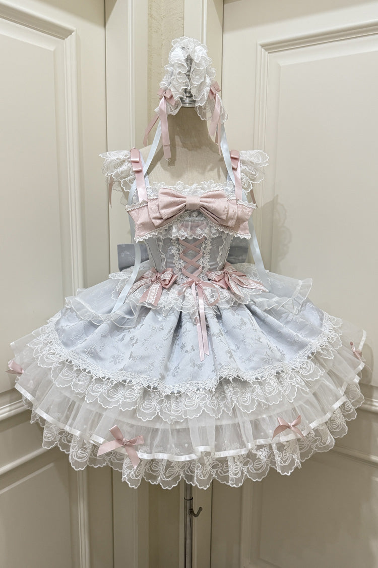 Blue [Fleishi Island] Sleeveless Ruffle Bowknot Lace Slim Sweet Ballet Lolita Jsk Dress - Product - 3