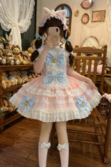 Pink [Meowling Sweet Maid] Sleeveless Multi-Layered Ruffle Bowknot Lace Sweet Princess Lolita Jsk Dress - Product - 5