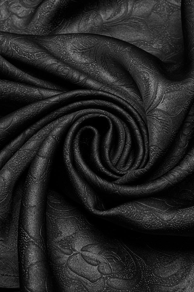 Black Stand Collar Long Sleeves Ruffle Embroidery Lace-Up Plunging Rose Men's Gothic Blouse - Product - 8