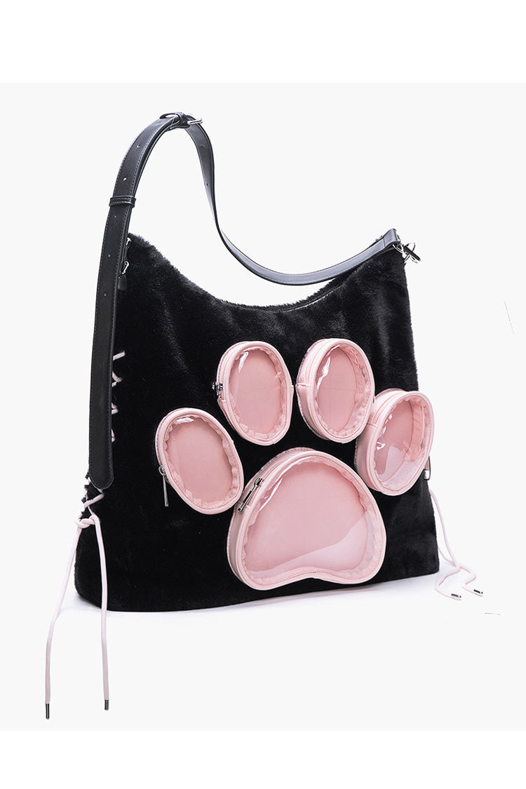 Black/Pink Cute Lace-Up Dog/Cat Paw Sweet Lolita Itabag - Black/Pink - 1
