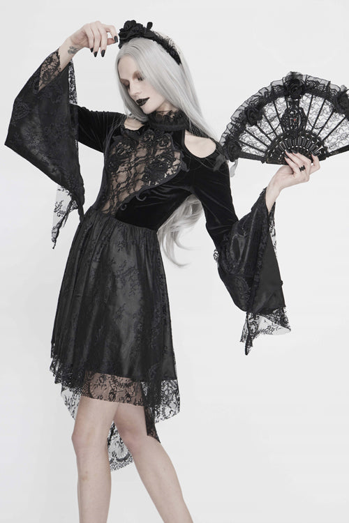 Black Chest Embroidered Beaded Off Shoulder Womens Gothic Dress - Product - 7