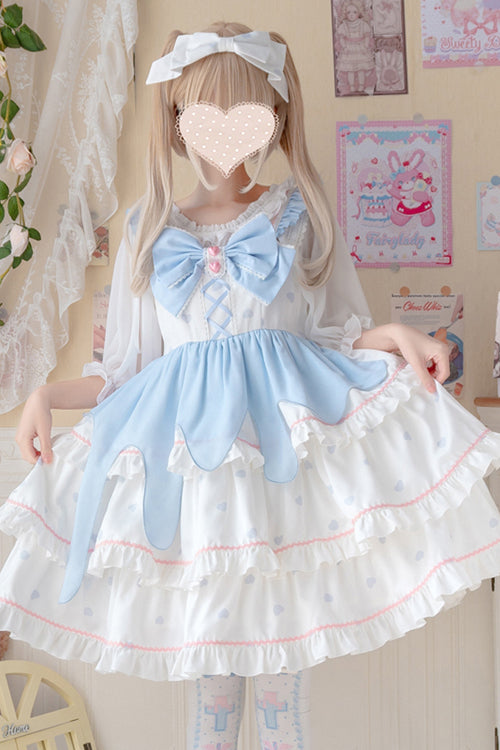 White/Blue Multi-Layer Ruffled High Waist Sweet Lolita Layered JSK Dress - Product - 4