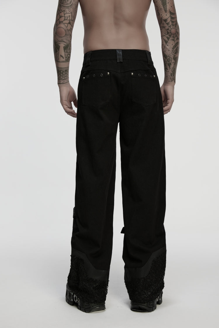 Black Studded Buckled Eyelet Men's Punk Pants - Product - 8