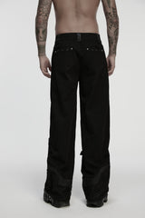 Black Studded Buckled Eyelet Men's Punk Pants - Product - 8