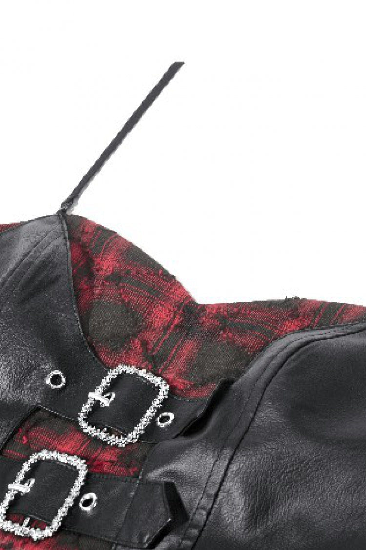 Black/Red Plaid Leather Multi-Layered Ruffled Women's Punk  Sweetcore Slip Dress - Product - 14