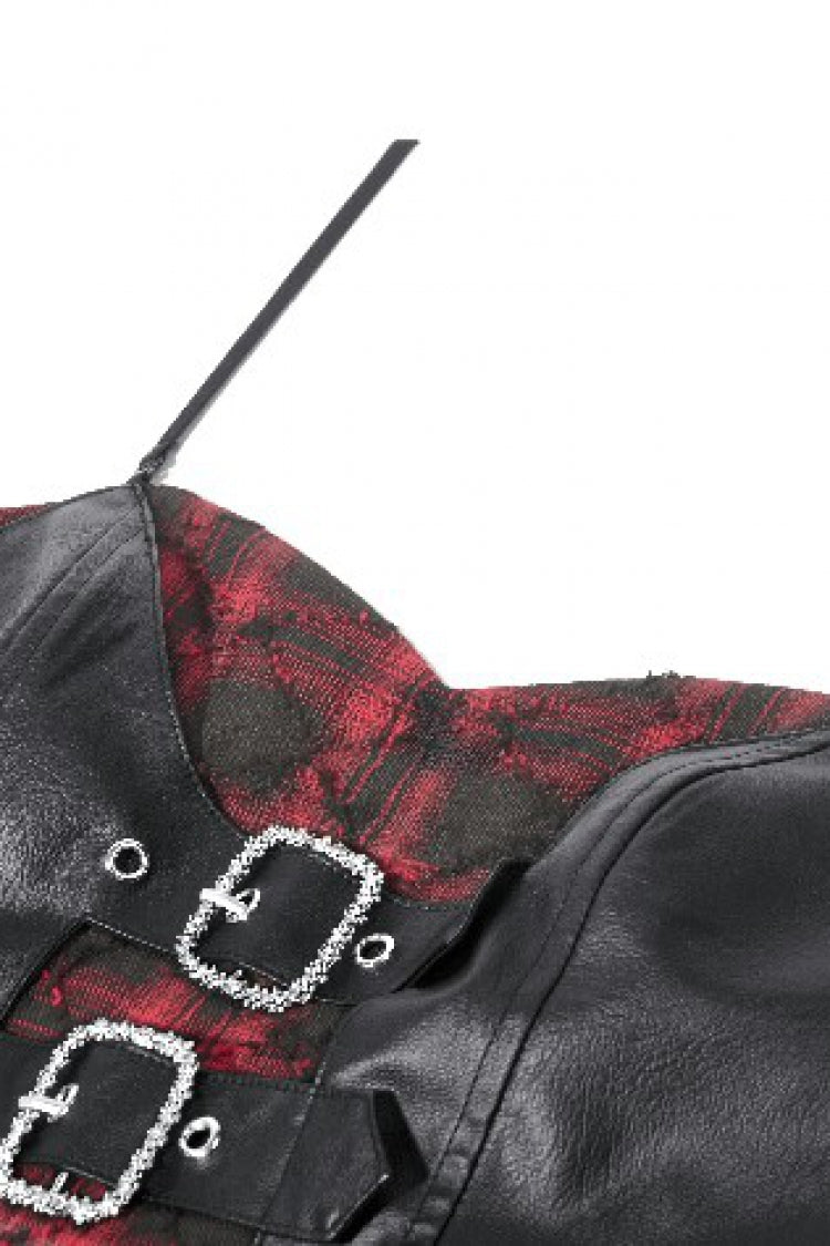 Black/Red Plaid Leather Multi-Layered Ruffled Women's Punk  Sweetcore Slip Dress - Product - 14