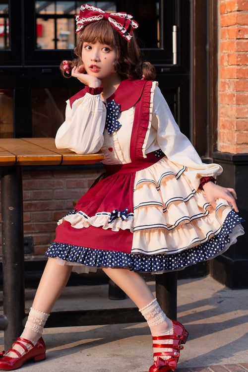 Red Multi-Layer Ruffled High Waist Sweet Lolita JSK Dress - Product - 3