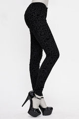 Black Gothic Flocking Patterned Laced Up Asymmetrical Side Womens Pants - Product - 3