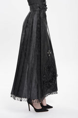 Black Floral Cross Embroidery Chain Women's Gothic Horse-face Long Skirt - Product - 4