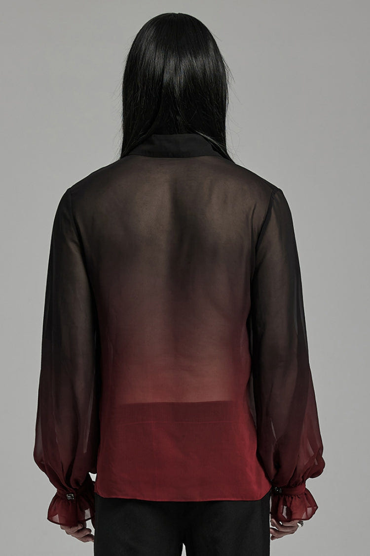 Black/Red Lapel Collar Gradient Sheer Men's Gothic Blouse - Product - 3