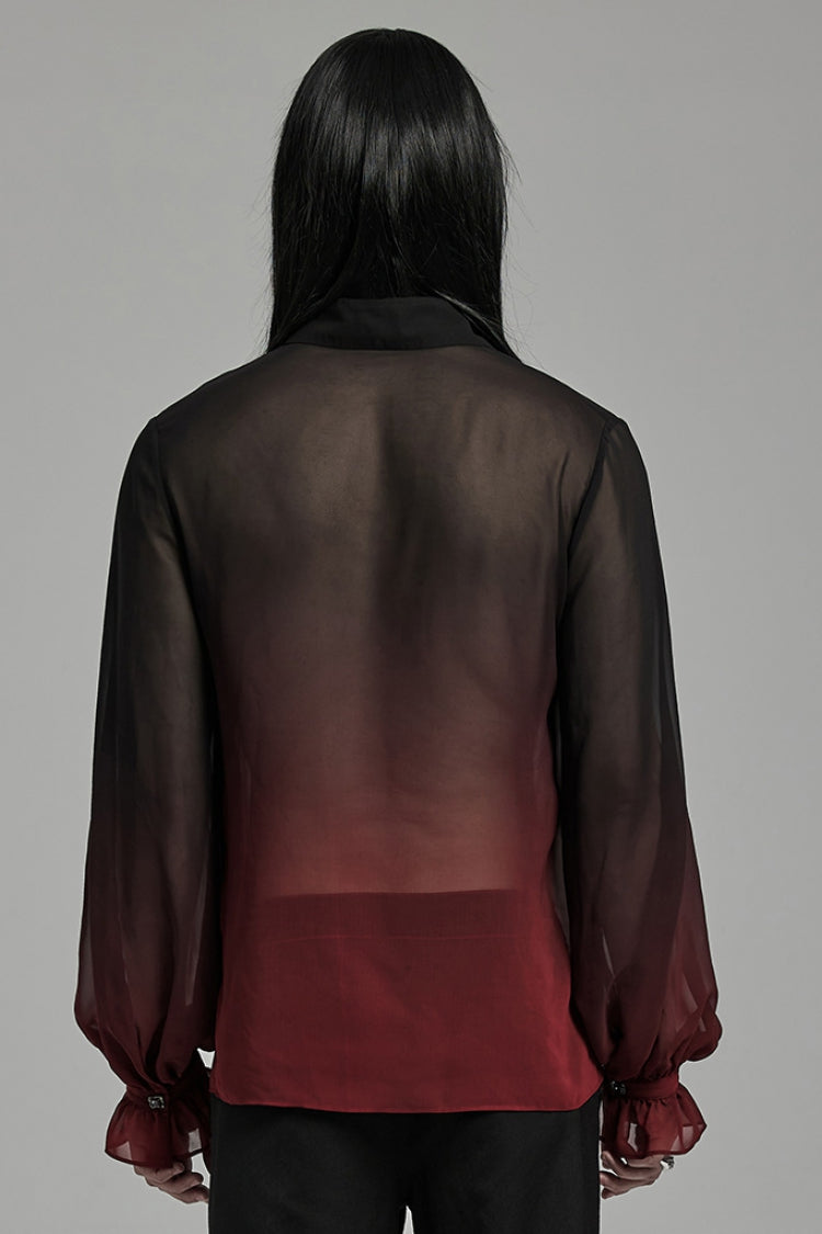 Black/Red Lapel Collar Gradient Sheer Men's Gothic Blouse - Product - 3