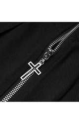 Black High Waist Front Zipper Metal Eyelets Belt Side Pocket Women's Punk Denim Skirt - Product - 5