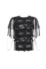 Black Round Collar Mesh Stitching Men's Punk T-Shirt - Product - 5