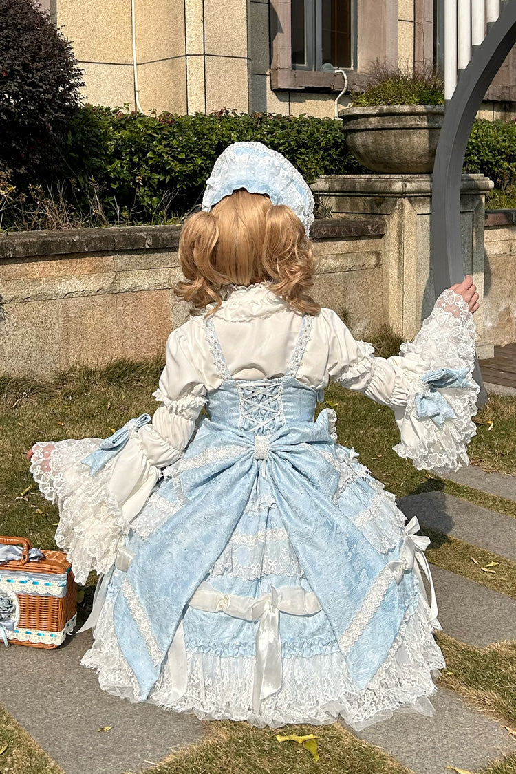 Blue Sleeveless Multi-Layered Ruffle Bowknot Lace Sweet Plus Size Lolita Jsk Dress - Product - 5