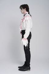 White High Collar Long Trumpet Sleeves Color-Blocked Pleated Men's Gothic Shirt - Product - 4