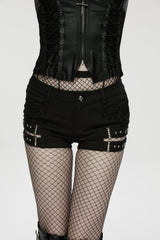 Black Ripped Studded Women's Punk Shorts - Product - 8
