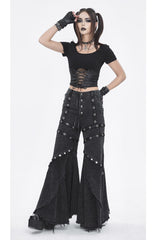 Black Cutout Mesh Short Sleeve Crop Womens Punk Top - Product - 4