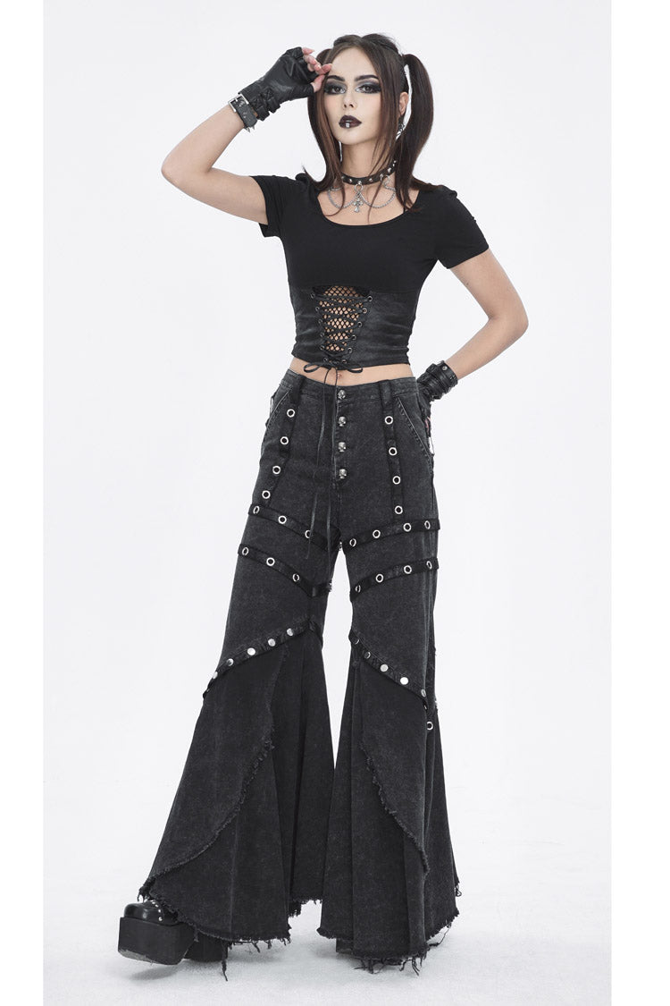 Black Cutout Mesh Short Sleeve Crop Womens Punk Top - Product - 4