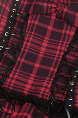 Red Sleeveless Hem Plaid Layered Lace Women's Punk Mini Strap Dress - Product - 16