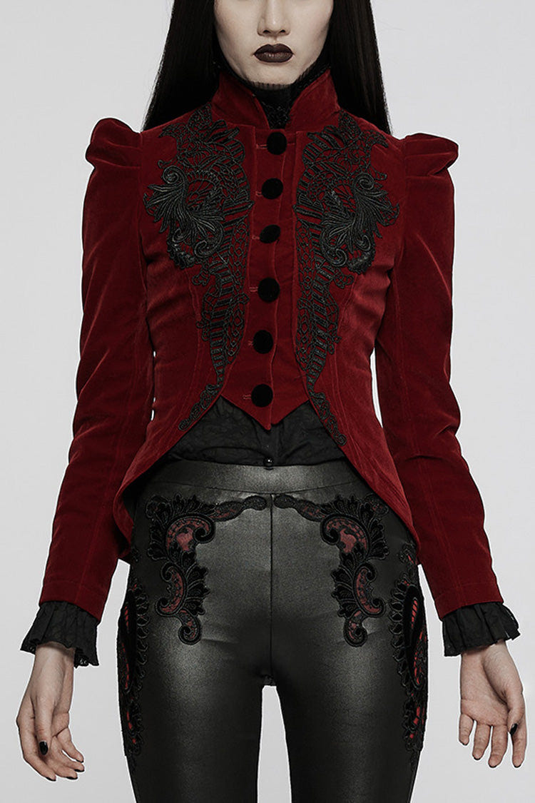 Gothic Long Puff Sleeves Hollow Womens Swallowtail Short Coat Jacket 2 Colors - Red - 8