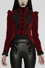 Gothic Long Puff Sleeves Hollow Womens Swallowtail Short Coat Jacket 2 Colors - Red - 8
