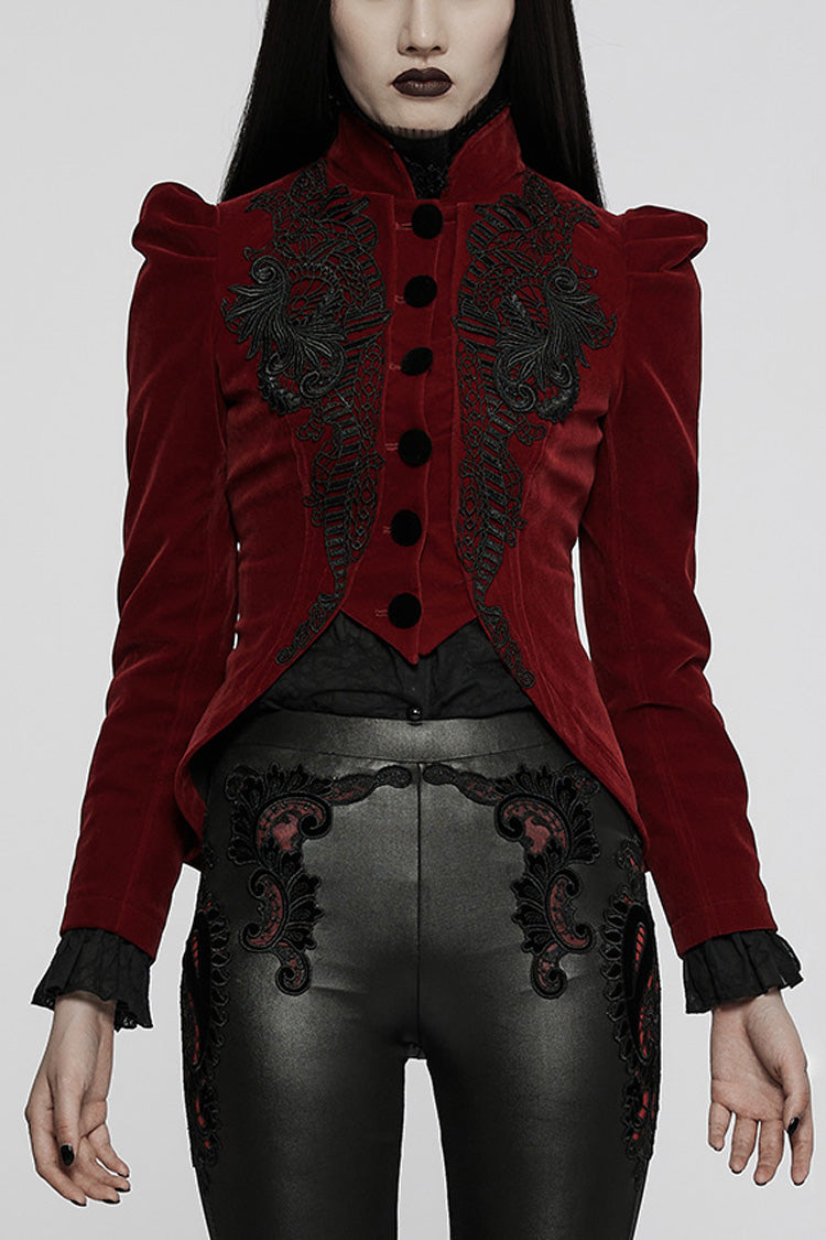 Gothic Long Puff Sleeves Hollow Womens Swallowtail Short Coat Jacket 2 Colors - Red - 8