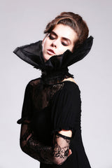 Black Organza Lace Velveteen Women's Gothic Stand Up Collar - Product - 2
