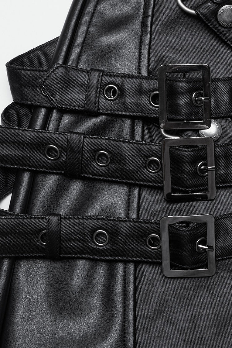 Black Mesh Buckle Strap Men's Punk Pants - Product - 7