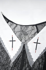 Black Long Puff Sleeves Cross Embroidery Loose Women's Gothic Dress - Product - 5