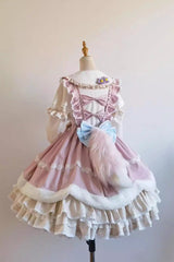 White/Pink Little Fox Multi-layer Ruffle Bowknot Long Sleeves Sweet Lolita Dress - Product - 5