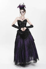 Black/Purple Floral Embroidered Beaded Women's Gothic Long Skirt - Product - 11