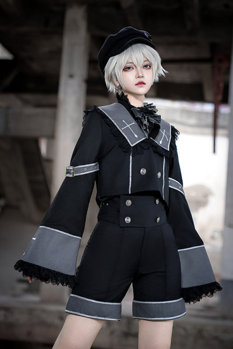 Black [Rules of the Otherworld] Long Sleeves Gothic Ouji Lolita Shorts Coat Set - Product - 3