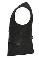 Black Sleeveless Buckle-up Loops Zip Men's Gothic Vest - Product - 9