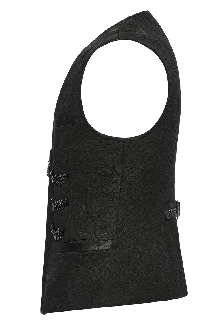 Black Sleeveless Buckle-up Loops Zip Men's Gothic Vest - Product - 9
