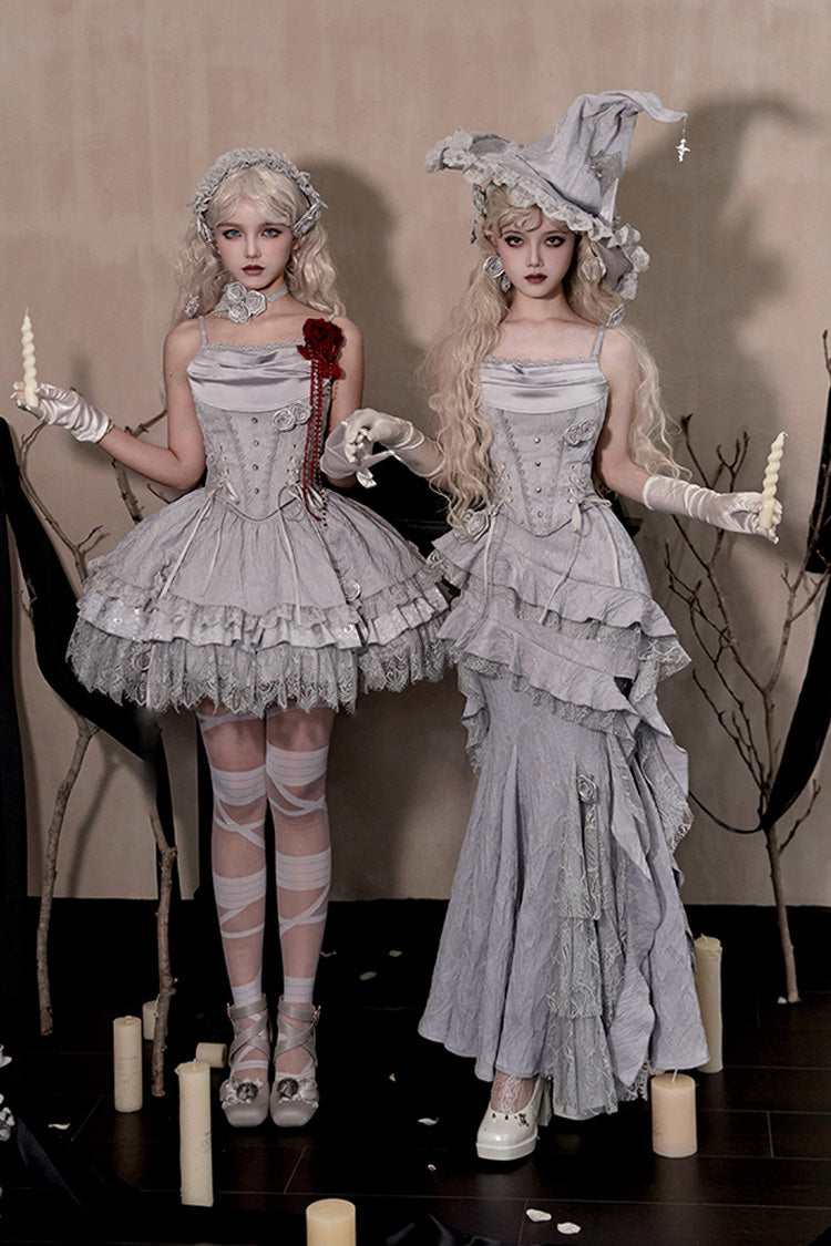 Silver Grey [Twilight] Multi-Layered Ruffle Hollow Lace Gothic Witch Lolita Skirt - Product - 6