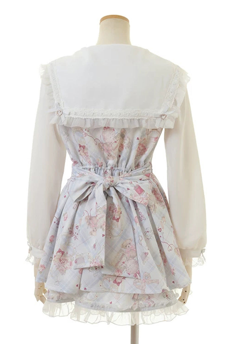 [Sewing Bear] Long Sleeves Print Bowknot Lace Sweet Jirai Kei Plus Size Dress 3 Colors - Product - 13