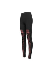 Black/Red Printed Decoration Tie Rope Elasticity Women's Gothic Leggings - Product - 8