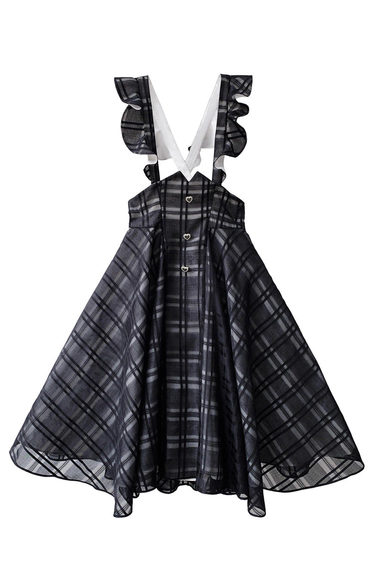 Black Plaid Print Classic College Style Elegant Lolita Strap Dress - Product - 3