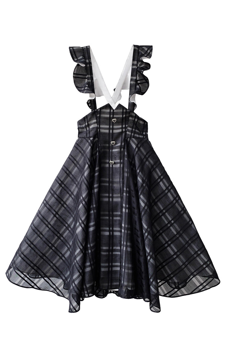 Black Plaid Print Classic College Style Elegant Lolita Strap Dress - Product - 3