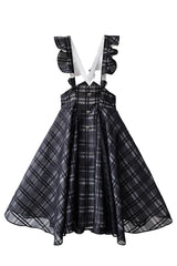 Black Plaid Print Classic College Style Elegant Lolita Strap Dress - Product - 3